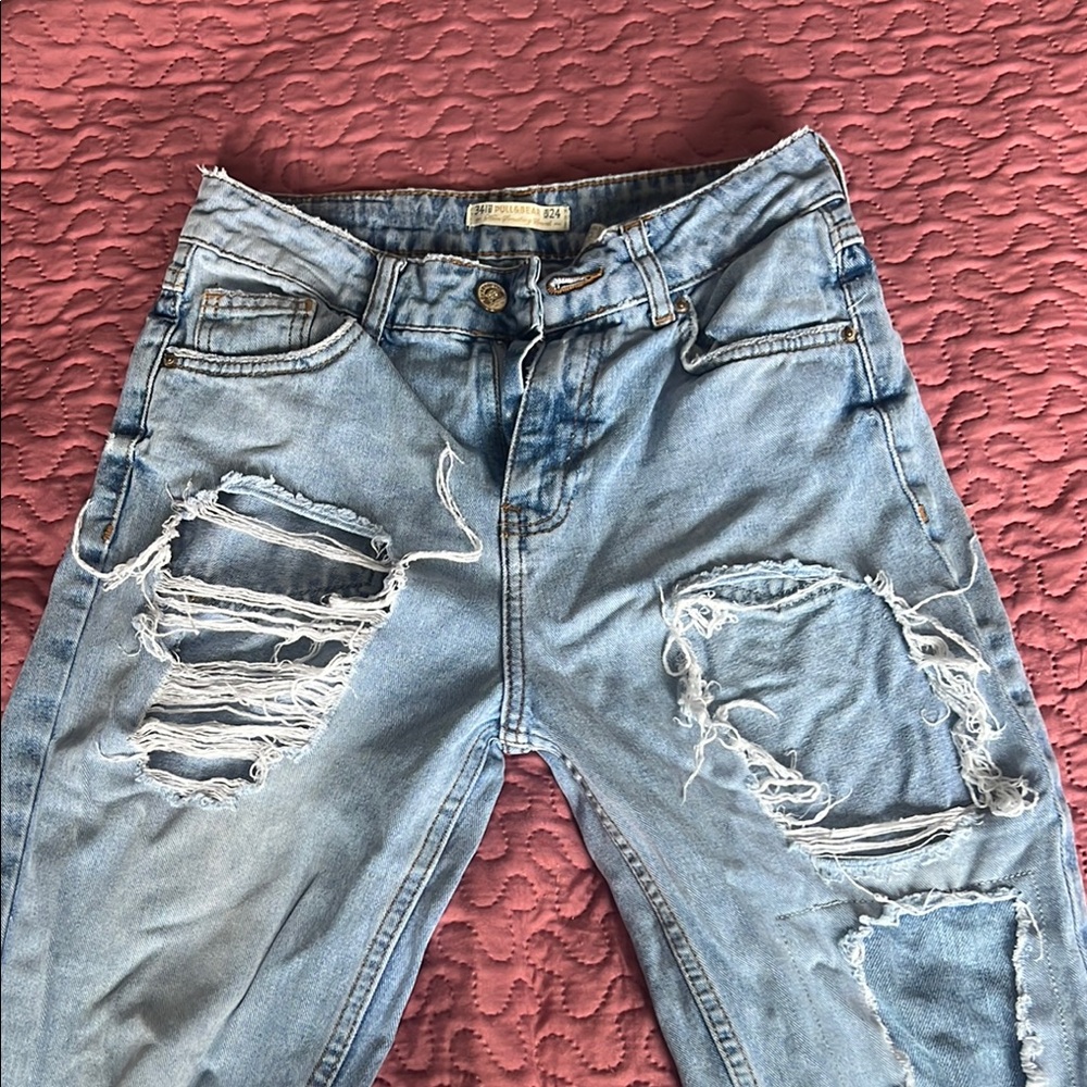 Pull&Bear Blue Boyfriend Jeans Distressed Style